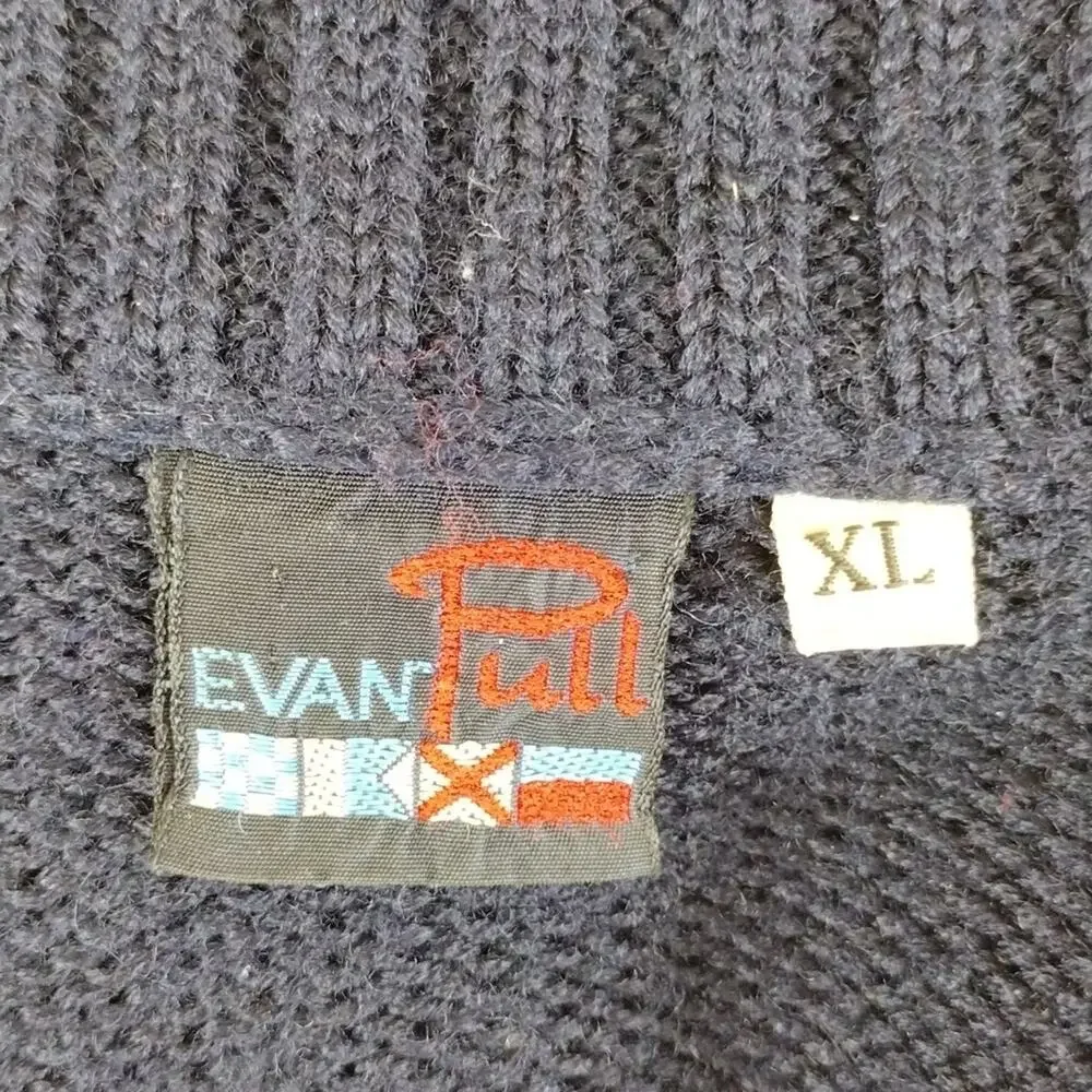 Evan Pull Men’s XL Vintage 90s Wool Knit Jacket Marine Preppy Winter Warm